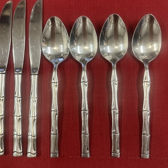 Lot of 12 Rogers Stainless Flatware Bamboo Style Pattern Korea Mid Century - Picture 4 of 16